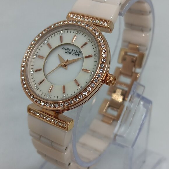 Anne Klein 12/2274RGST Women's 30mm Rose Tone + Ceramic Watch & Bracelet Set - Picture 1 of 11